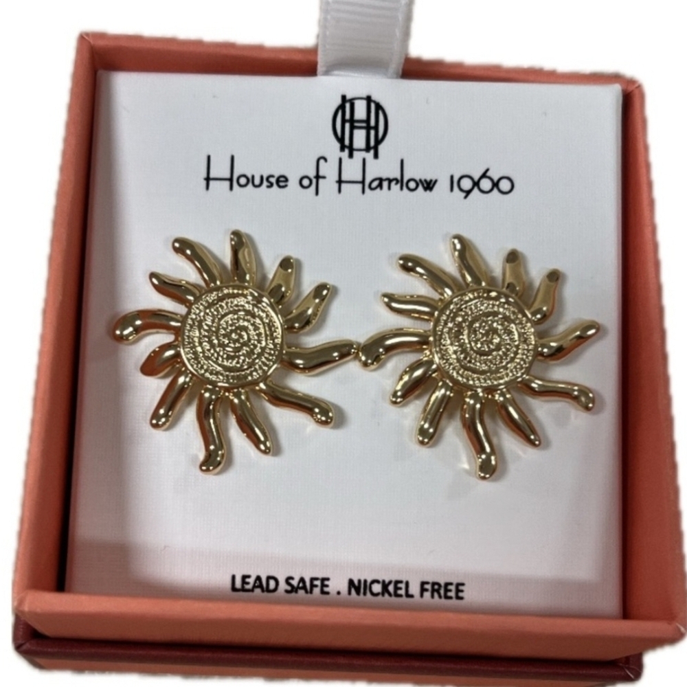 ☀️▪️ House of Harlow▪️ 1960 Gold Sun Statement Stud Earrings